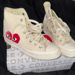 Converse Off-White High Top Sneakers with Red Heart Logo